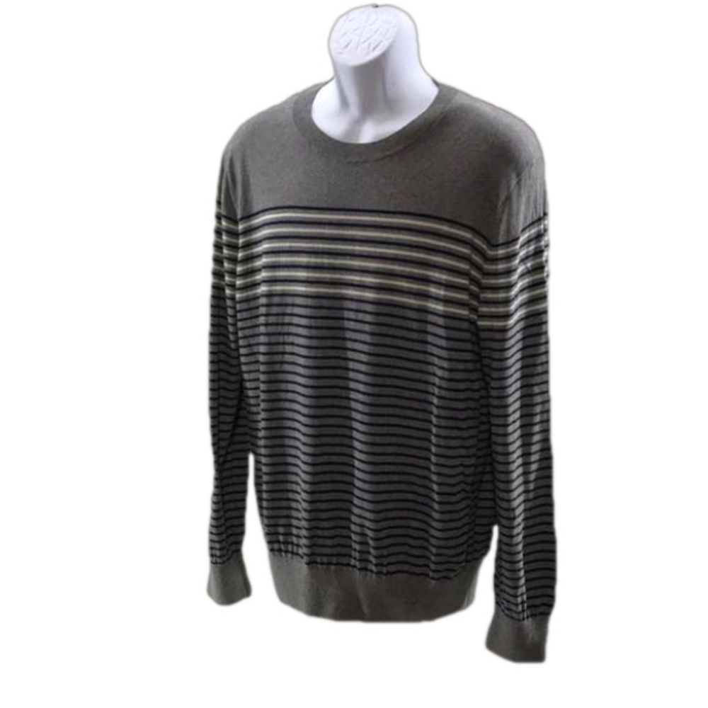 BANANA REPUBLIC Men’s Cotton/Modal/Nylon/Cashmere Crewneck Gray Stripe Sweater—L
